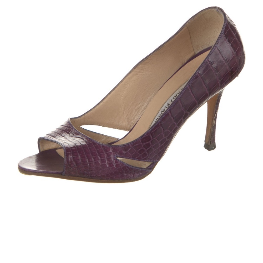 Manolo Blahnik snake-skin Purple Peep-Toe Heel
